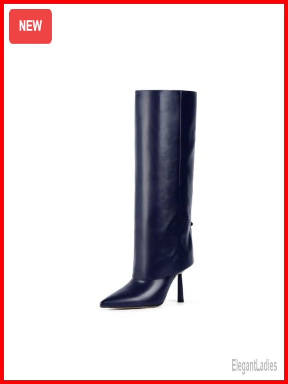 Fold Over Knee High Boots Pointed Toe Stiletto Heel Faux Leather Shark Boots